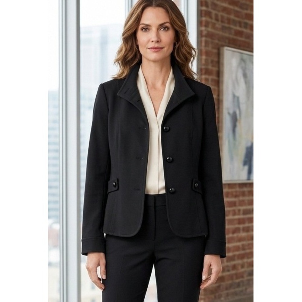 Talbots Blazer Womens Size 16P Button Front Black Knit Tailored Corpcore Office